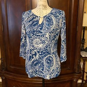 New York & Company Blue & Cream Blouse